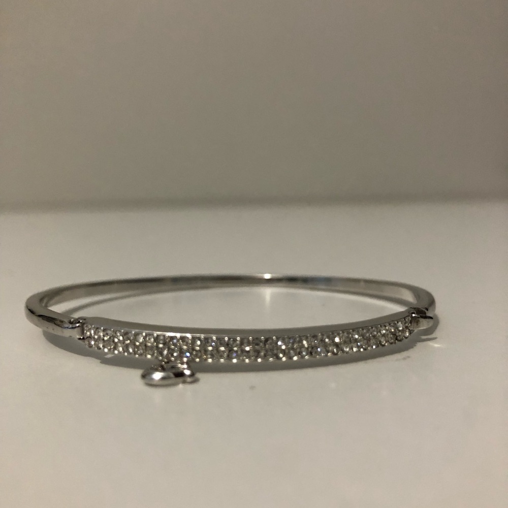 Coach Signature Pave Bar Hinged Crystal Bangle Bracelet With Dangling C Charm